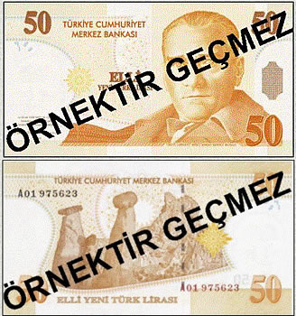 YTL50 New turkish Lira note