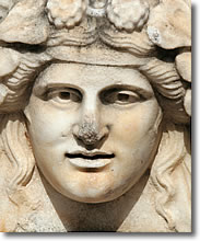 Roman face sculpted in marble, Aphrodisias, Turkey