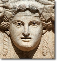 Roman face sculpted in marble, Aphrodisias, Turkey