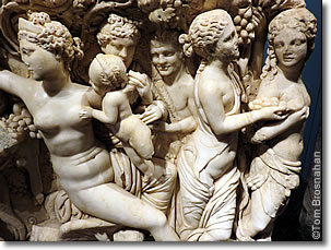 Marble figures on a Roman sarcophagus, Antalya Museum