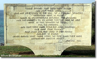ANZAC Cove monument: words of Kemal Atatürk, Gallipoli, Turkey