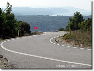 One-lane road through Gallipoli northern battlefields, Turkey