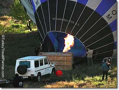 Blast of flame fills balloon, Cappadocia, Turkey
