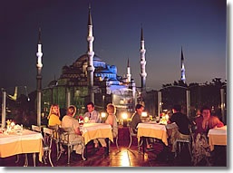 Roof Restaurant of the Mavi Ev (Blue House) Hotel, Sultanahmet, Istanbul, Turkey