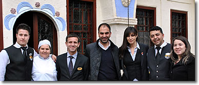 Monica Bellucci with hotel staff, Gul Konaklari Inn, Cappadocia, Turkey