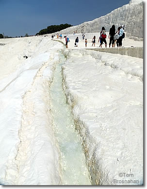 Water channel on the travertines at Pamukkale, Turkey