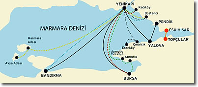 IDO Seabus Ferry Map, Marmara Sea, Istanbul, Turkey