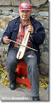 Playing the kemançe (Black Sea fiddle), Sumela Monastery, Trabzon, Turkey