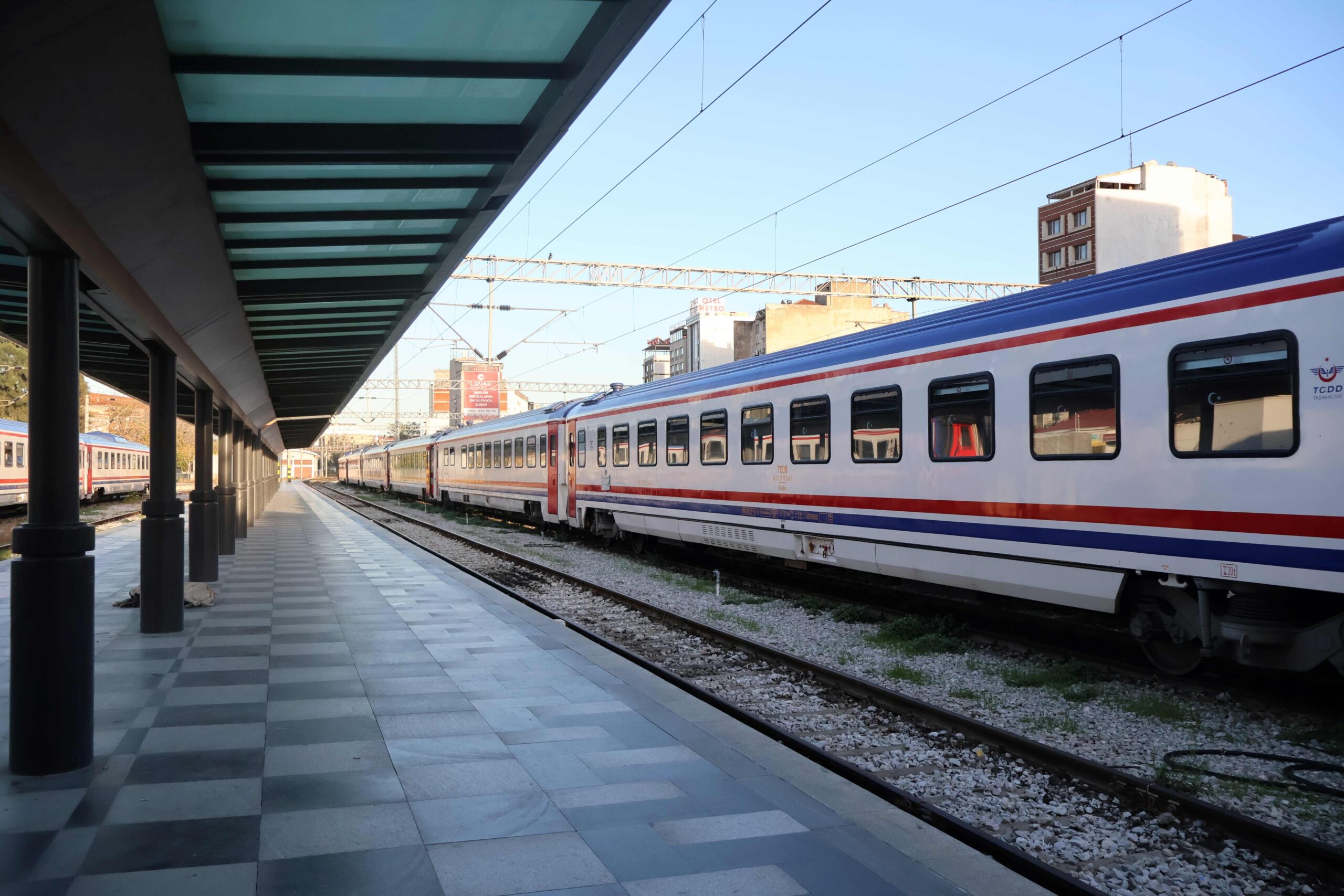 Train waits at Basmane Station in Izmir.